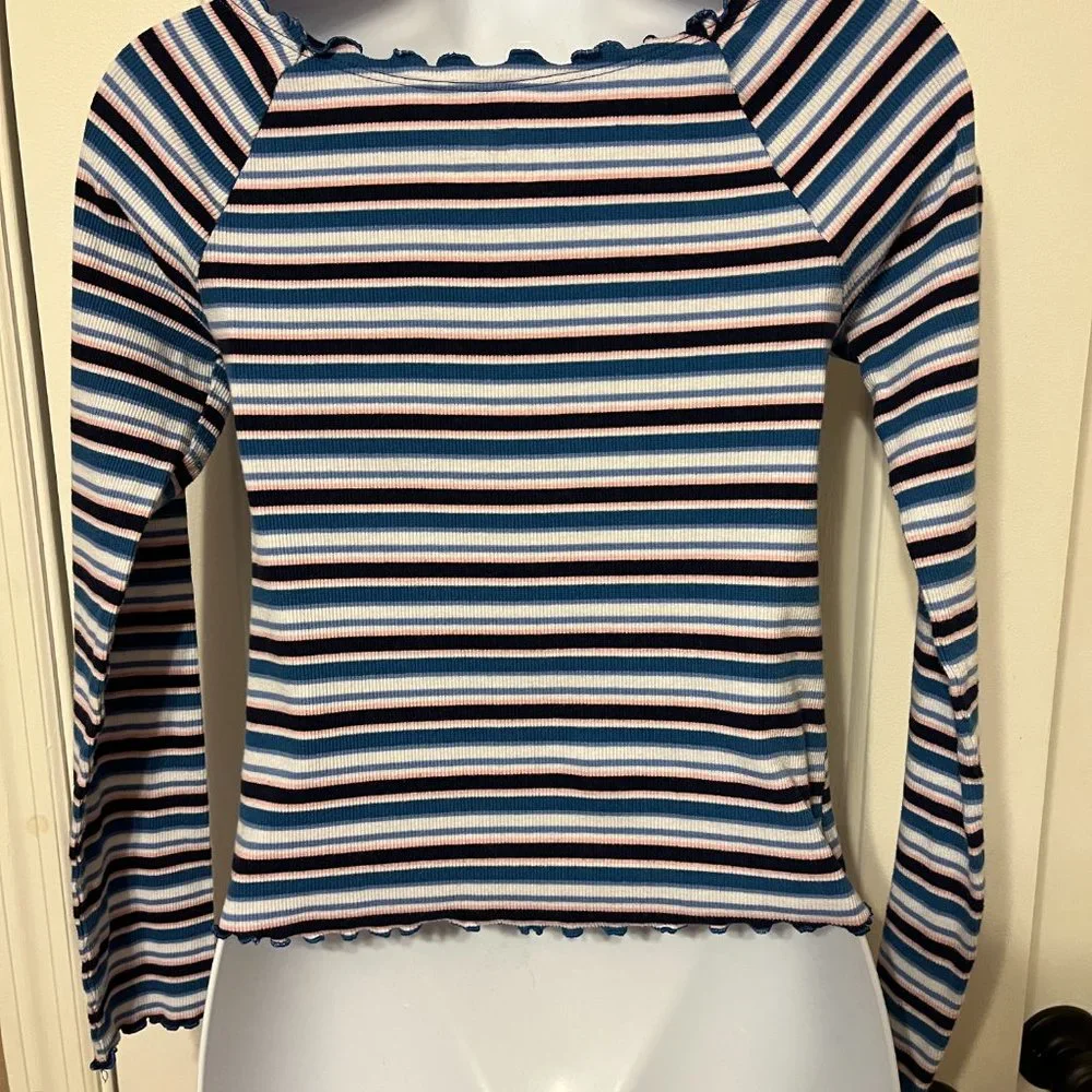 Justice long sleeve blue striped shirt size 14/16